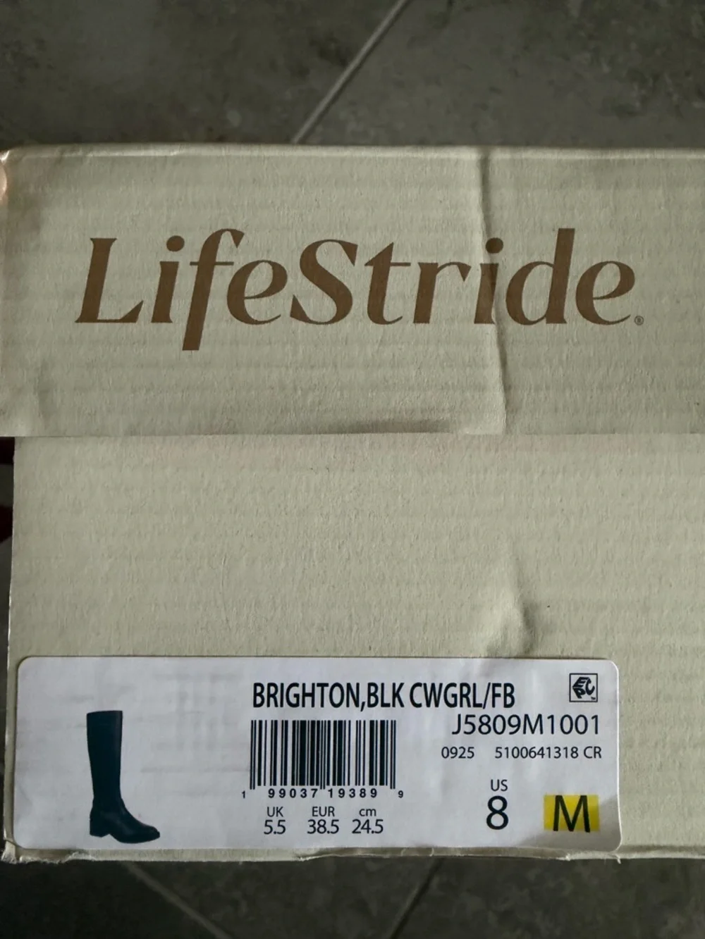 Lifestride Brighton Black Leather Knee-High Riding Boots in Black, Size 8, NEW